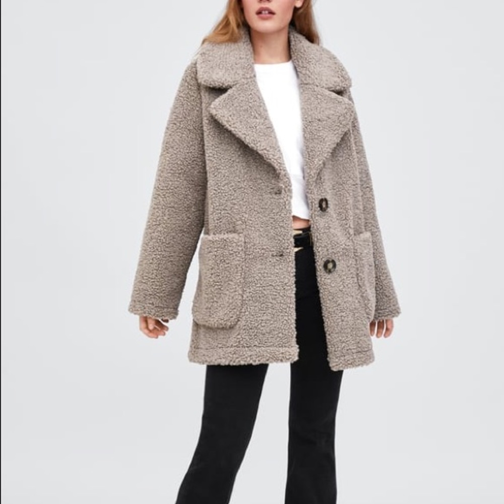 *NWT Zara Trf Brown Shearling Faux Fur Coat
